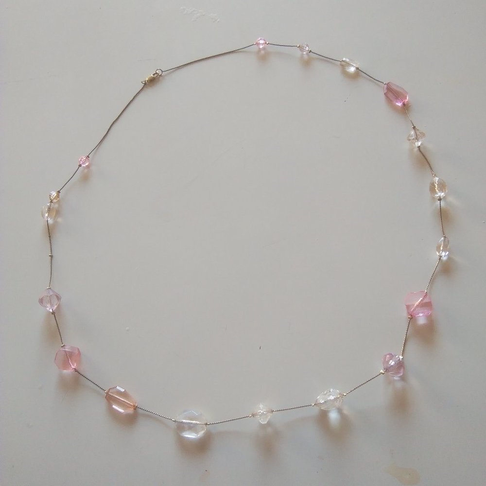 Pink and Clear Faceted Bead Necklace